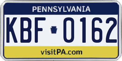 PA license plate KBF0162