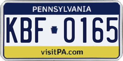 PA license plate KBF0165