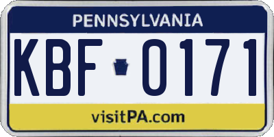 PA license plate KBF0171