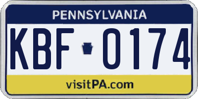 PA license plate KBF0174