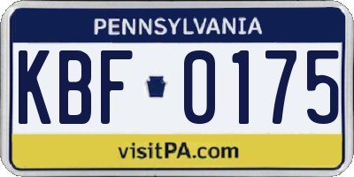 PA license plate KBF0175