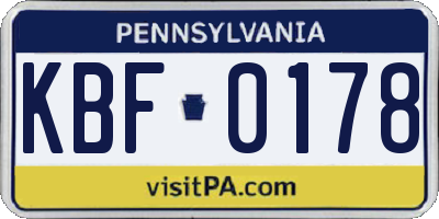 PA license plate KBF0178