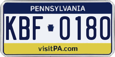 PA license plate KBF0180