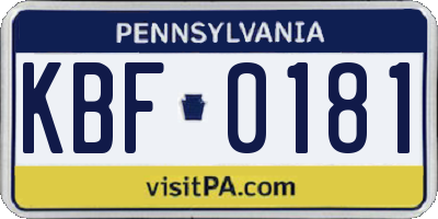 PA license plate KBF0181