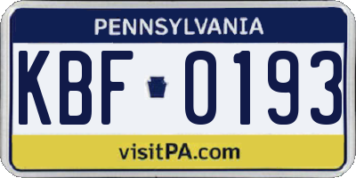 PA license plate KBF0193