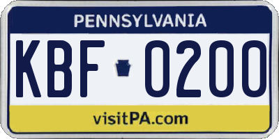PA license plate KBF0200