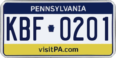 PA license plate KBF0201