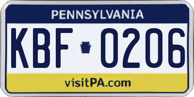 PA license plate KBF0206