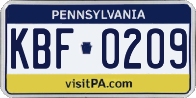 PA license plate KBF0209