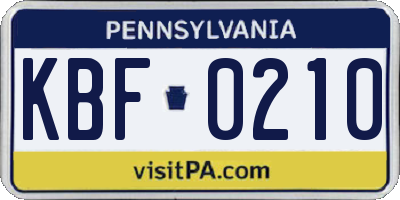PA license plate KBF0210