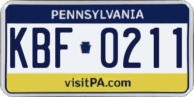PA license plate KBF0211