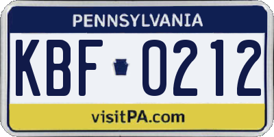 PA license plate KBF0212