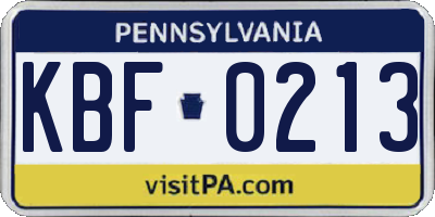 PA license plate KBF0213