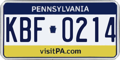 PA license plate KBF0214