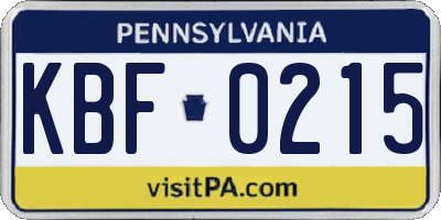 PA license plate KBF0215