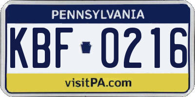 PA license plate KBF0216