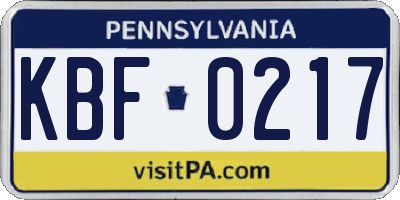 PA license plate KBF0217