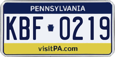 PA license plate KBF0219