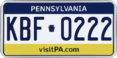 PA license plate KBF0222