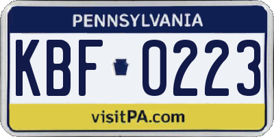 PA license plate KBF0223