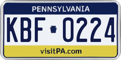 PA license plate KBF0224