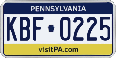 PA license plate KBF0225
