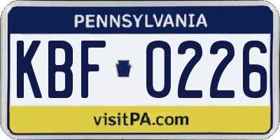 PA license plate KBF0226