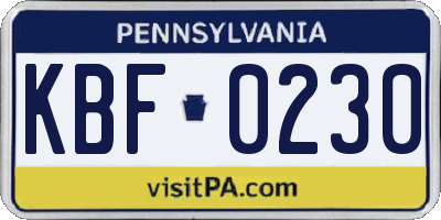 PA license plate KBF0230