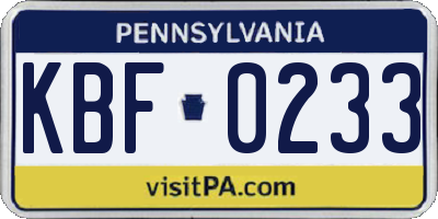 PA license plate KBF0233