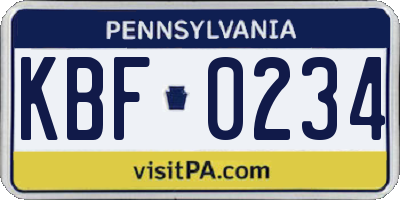 PA license plate KBF0234