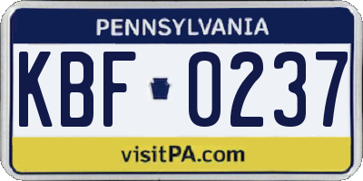 PA license plate KBF0237