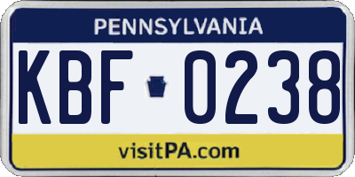 PA license plate KBF0238