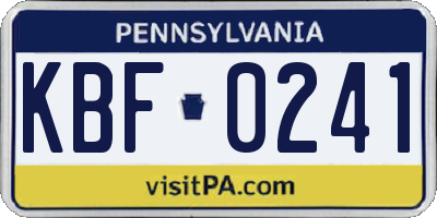 PA license plate KBF0241