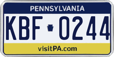 PA license plate KBF0244