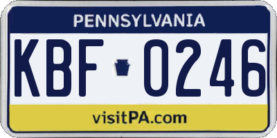 PA license plate KBF0246