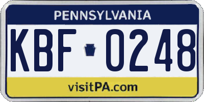 PA license plate KBF0248