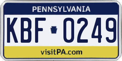 PA license plate KBF0249