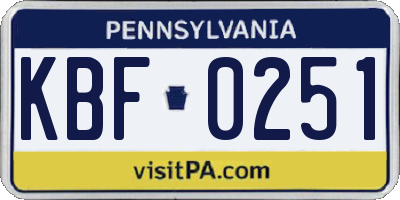 PA license plate KBF0251