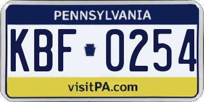 PA license plate KBF0254