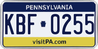 PA license plate KBF0255