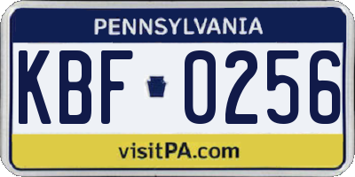 PA license plate KBF0256