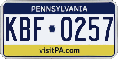 PA license plate KBF0257