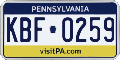 PA license plate KBF0259