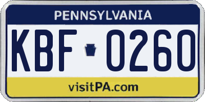 PA license plate KBF0260