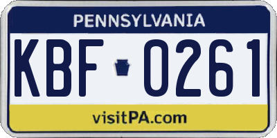 PA license plate KBF0261