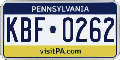 PA license plate KBF0262