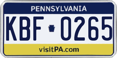 PA license plate KBF0265