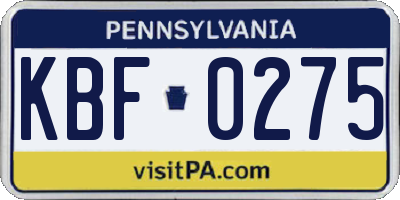 PA license plate KBF0275