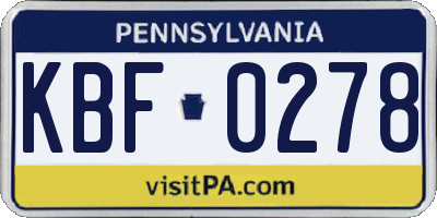 PA license plate KBF0278