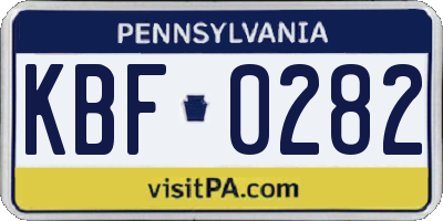 PA license plate KBF0282